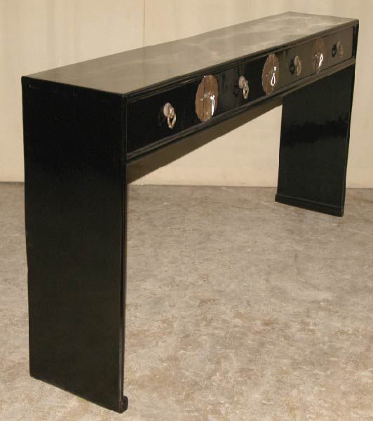 Black Lacquer Console Table with Four Drawers and Brass Fitting For