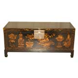 Black Lacquer Trunk On Base With Golf Gilt Motif