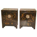 A Pair Of Black Lacquer Chests With Gold Gilt Motif