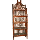 A Fine Bamboo Display / Book Case With Black Lacquer Shelves