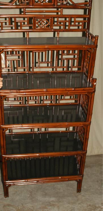 Qing A Fine Bamboo Display / Book Case With Black Lacquer Shelves