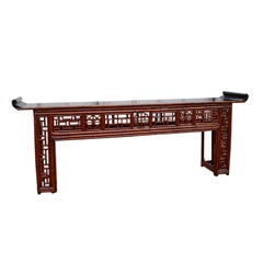 Antique Bamboo Altar Table With Black Lacquer Top