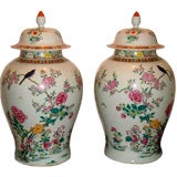 A Pair Of Large Porcelain Jars With Covers