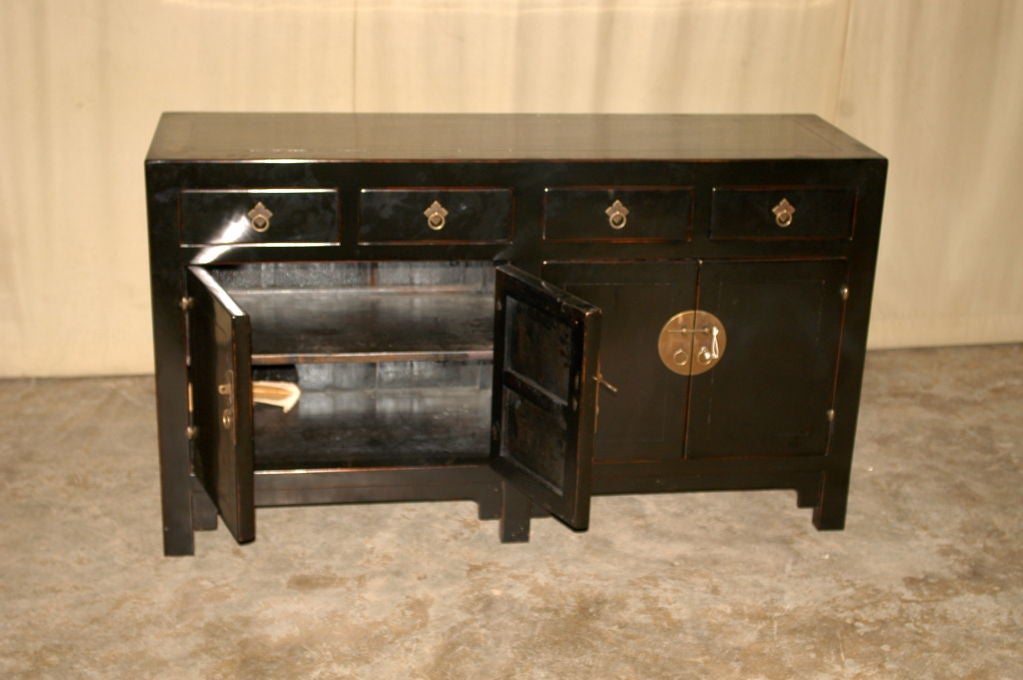 Black Lacquer Sideboard With Four Drawers & Two Pairs Of Doors