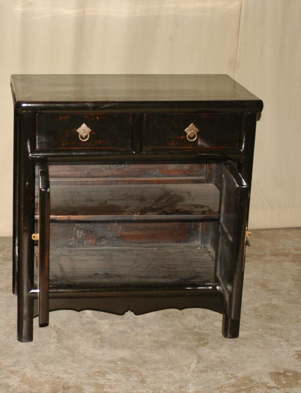 Black Lacquer Chest With Two drawers & A Pair Of Doors