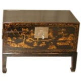 Black Lacquer Trunk With Gold gilt Motif On Stand