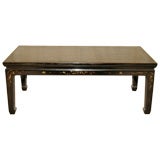 Black Lacquer Low Table With Gold Gilt Landscape Motif