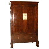 Antique Ju Mu Wood Armoire With Framed Burlwood Doors