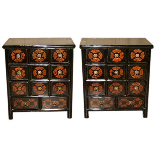 A Pair Of Black Lacquer Apothecary Chests