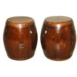Antique A Pair Of Drums With Leather Top & Bottom
