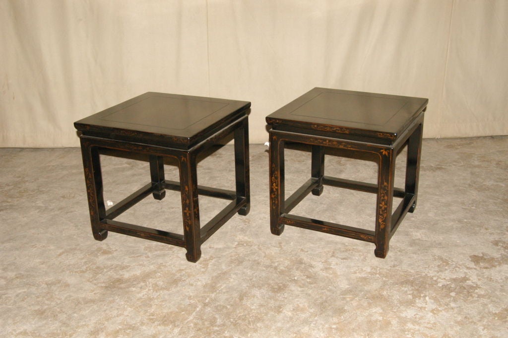A Pair Of Square Stools With painted Gold Gilt Motif