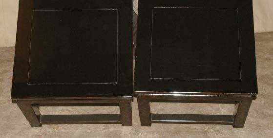 A pair of simple and refined black lacquer square stools with hand painted floral motif in gold gilt, beautiful color, form and lines. Visit our website at: www.greenwichorientalantiques.com for addtional stools selections.