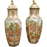 A Pair Hexagonal Porcelain Jars With Covers