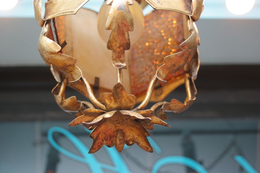 Italian Gilt Metal, Amber, and Amber Glass Lantern