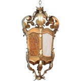 Italian Gilt Metal, Amber, and Amber Glass Lantern