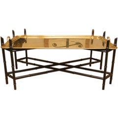 Brass Tray-Top Table with Bamboo Base