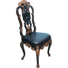 Venetian Black Lacquer and Gilt Hand Carved Desk Chair