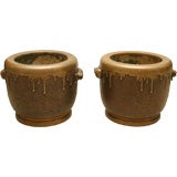 Pair of Japanese Bronze Cachepots