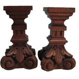 Pair of English Victorian Handcarved Wooden Candlesticks