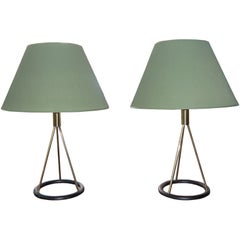 Early pair of Lightolier Ring base Tripod Lamps Early pair of Lightolier Ring base Tripod Lamps