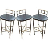 RARE Set of 3 Italian Faux Bamboo Brass Bar Stools