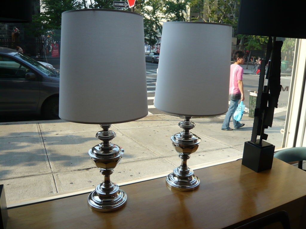 PAIR OF 1960'S STIFFEL LAMPS IN MIRROR POLISHED NICKEL