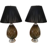 Pair Of Murano 1960's Pineapple Blown Glass Lamps