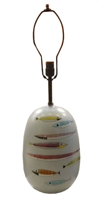 20th Century 1960's Italian painted FISH Motif Ceramic Lamp