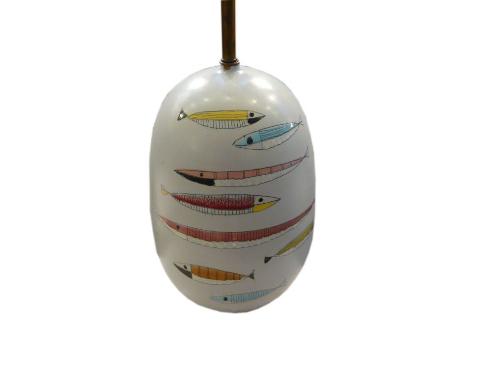 1960's Italian painted FISH Motif Ceramic Lamp 2