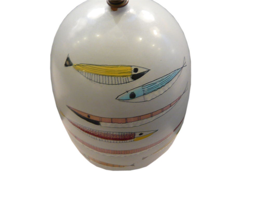 1960's Italian painted FISH Motif Ceramic Lamp 3
