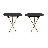 Pair of Brass Arrow Tripod Marble Tables Pair of Brass Arrow Tripod Marble Tables