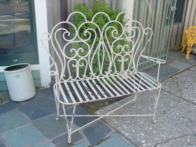 Old French Iron Painted Bench