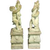 Magnificent  Pair of  Stone Cherubs w/Fish Statues & Bases