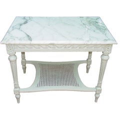 Pair, Louis XV1 Style  Marble Top Side Tables.