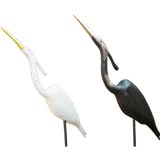Vintage Pair , Large Scale Hand Carved Egrets,Long Island  N.Y, Artist