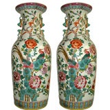 Pair, Monumental Chinese Hand Painted  Ceramic Vases