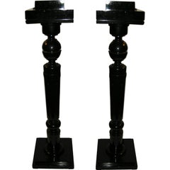 Pair of Black Laquered Wood Pedestals (Geoffrey Beene Estate)