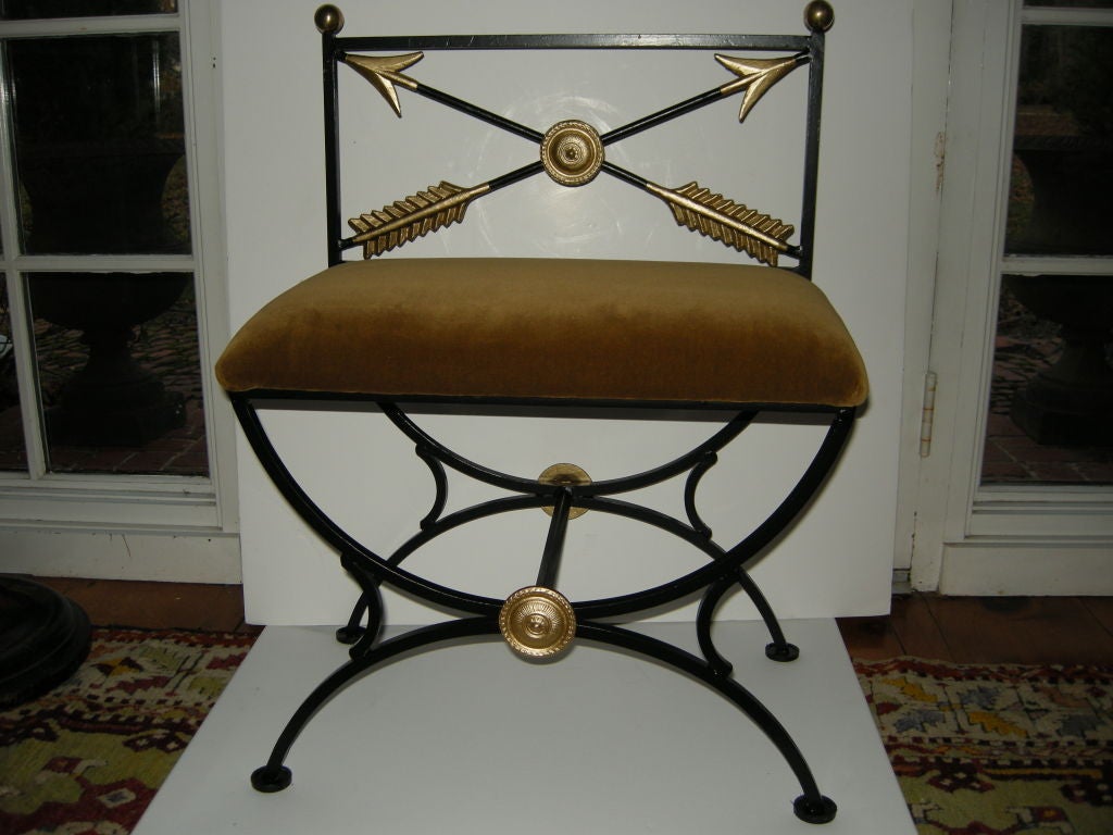Neoclassical Style Iron & Gold Leaf Bench.