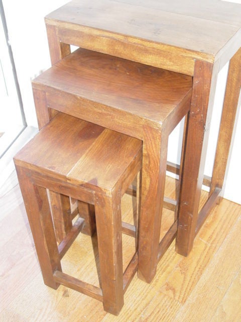 Set, Three Mission Style American Oak Stacking Tables