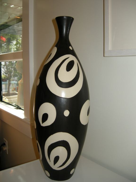 Large Studio Potery Hand Thrown & Hand Brushed Vessel/Vase