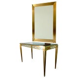 French Neoclassical 40s  Style Bronze/Marble Console & Mirror