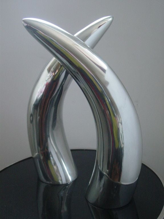 Large pair of decorative stainless steel bull horns.