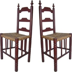 Antique Pair of New England Farm House Ladder Back Chairs