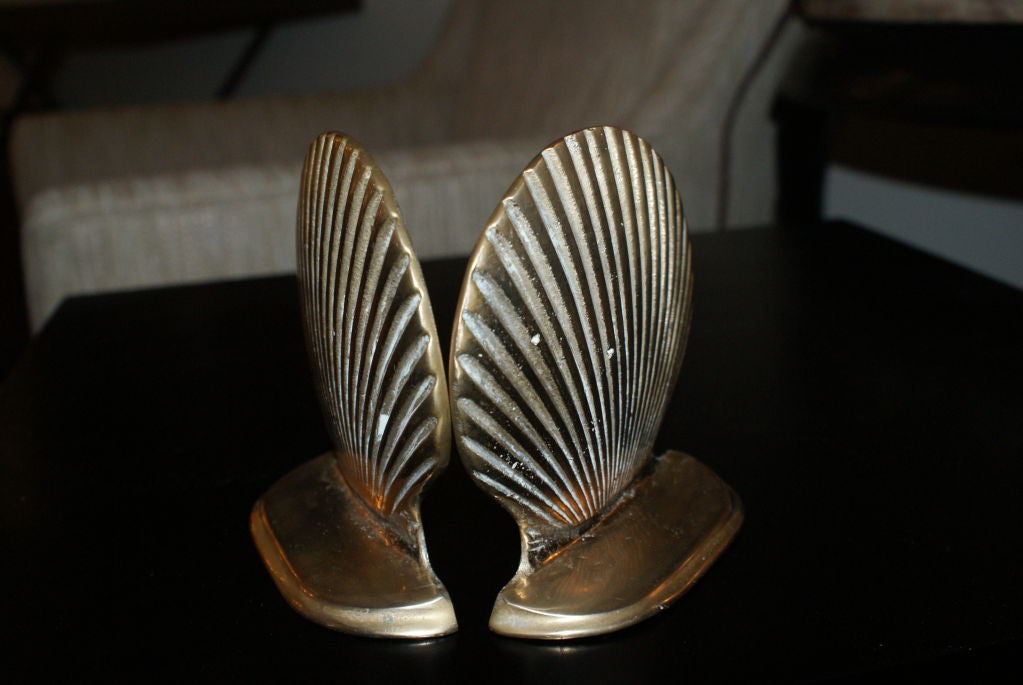 Pair Antique Shell Form  Brass Bookends.
