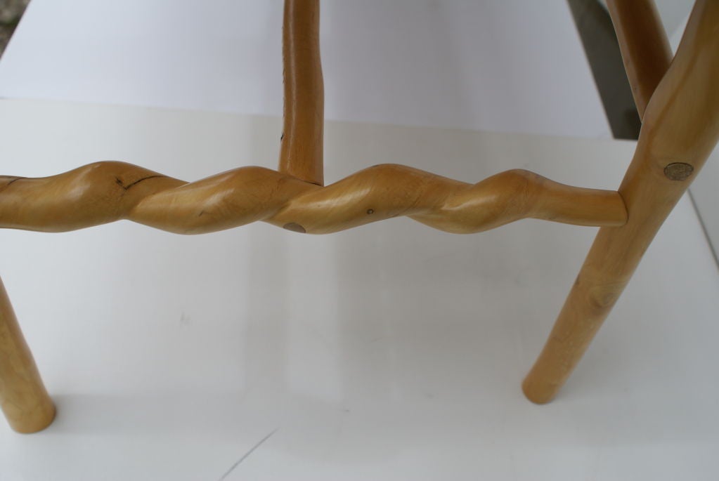 David Ebner, Vintage Sassafras Wood Twisted Stick Bench. In Excellent Condition In Bellport, NY