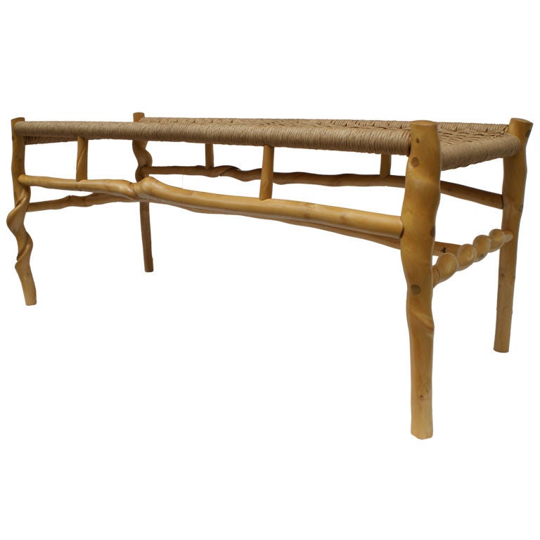 David Ebner, Vintage Sassafras Wood Twisted Stick Bench.