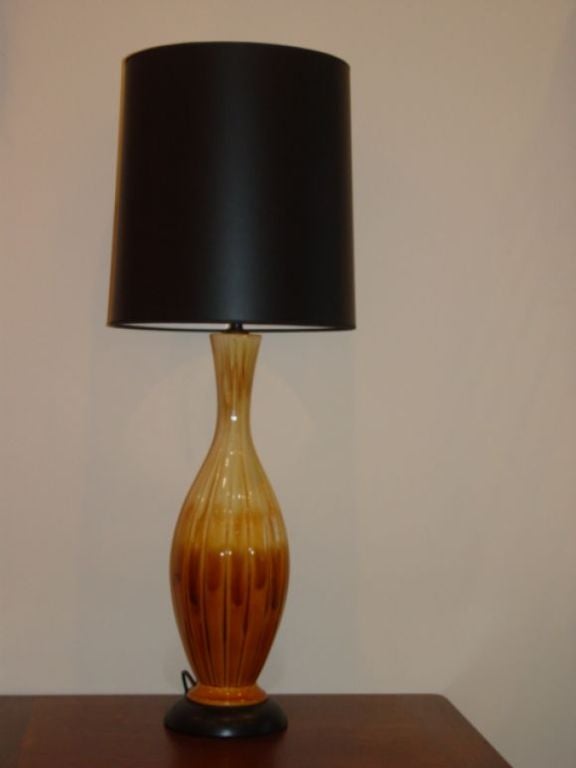 Hand-Painted Pair of Mid-Century Haeger Pottery Lamps