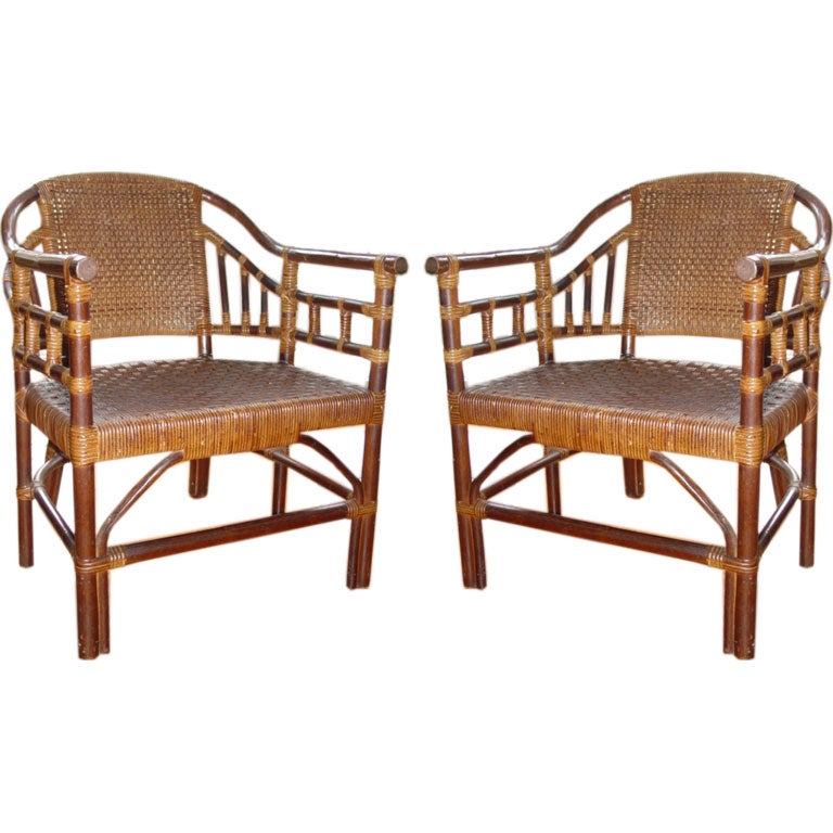 Pair.Bamboo & Rattan Plantation Chairs