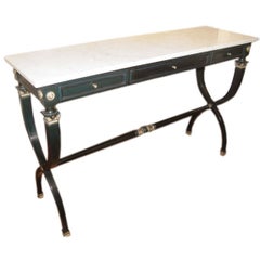 Graceful French Ebonized/Marble Top Console Table Graceful French Ebonized/Marble Top Console Table