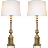 Pair, Silver Leaf Tall Column Lamps.